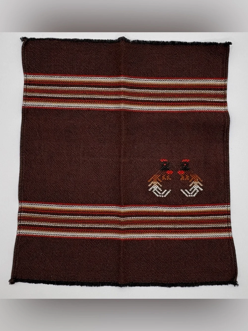 Vintage Set of 8 Woven Cotton Napkins: Retro Rooster Design